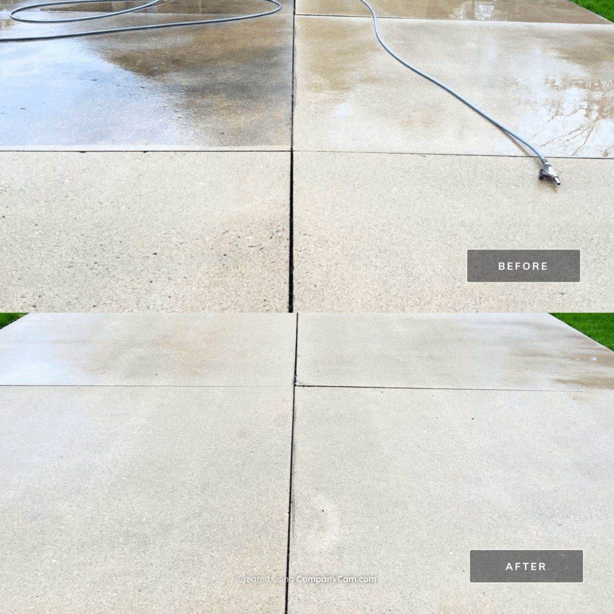 Concrete driveway before and after cleaning