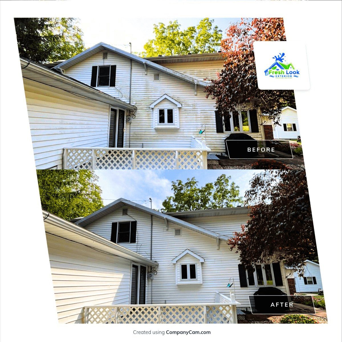 Indiana home before and after an exterior house wash